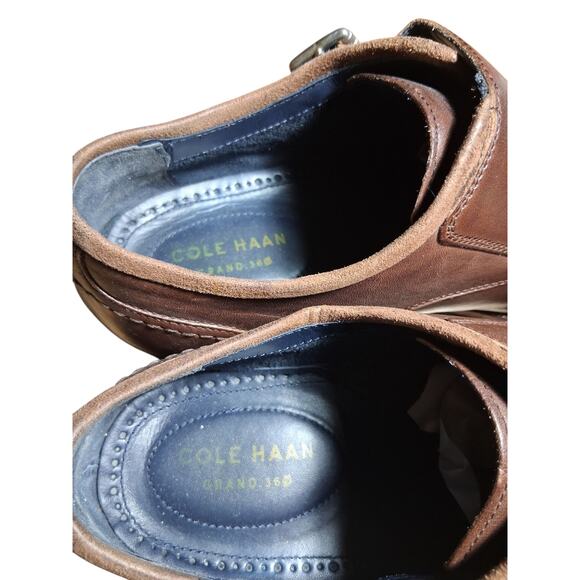 COLE HAAN Double Monk Strap Mens size 9M Grand Brown Cap-Toe Casual Career Shoes - Picture 7 of 15